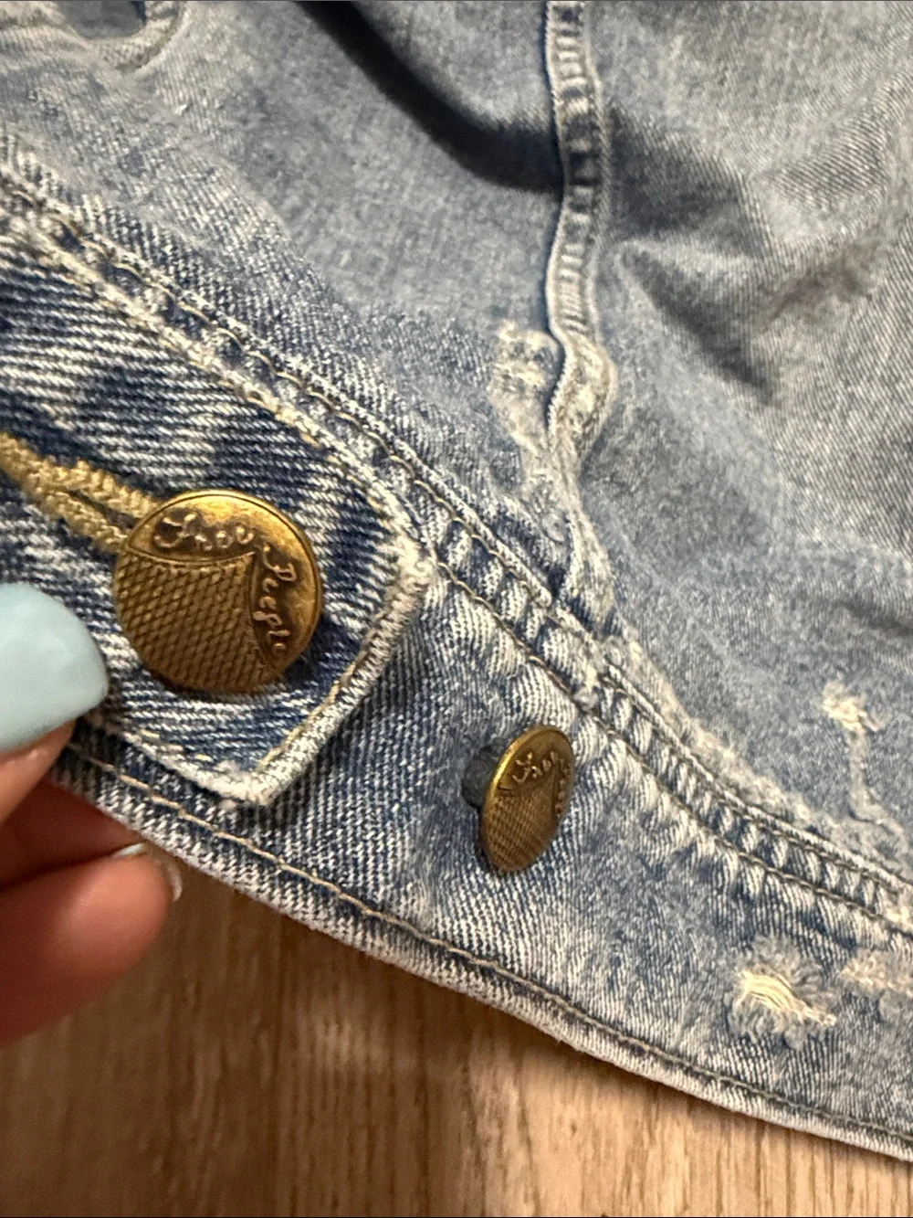 Free people Denim Hooded Jacket with Gray Knit Sleeves - Picture 5 of 6